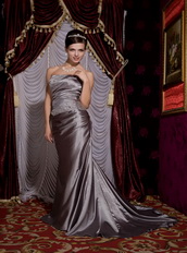 Grey Column Strapless Elastic Woven Satin Night Club Dress Night Club