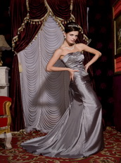 Grey Column Strapless Elastic Woven Satin Night Club Dress Night Club