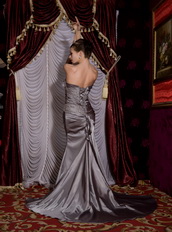 Grey Column Strapless Elastic Woven Satin Night Club Dress Night Club