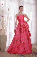 Deep Pink Layers Skirt With Bordure Prom Dress Cheap