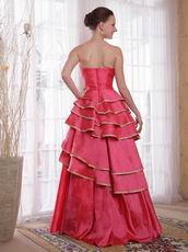 Deep Pink Layers Skirt With Bordure Prom Dress Cheap