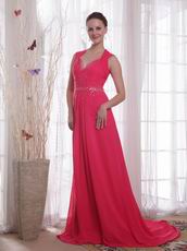 V-neck Deep Pink Mother Of The Bride Dress For Sale