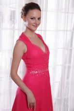 V-neck Deep Pink Mother Of The Bride Dress For Sale