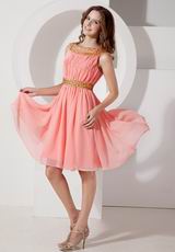 A-line Bateau Neck Watermelon Chiffon Short Prom Dress