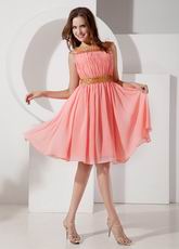 A-line Bateau Neck Watermelon Chiffon Short Prom Dress