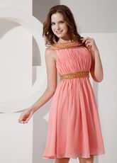 A-line Bateau Neck Watermelon Chiffon Short Prom Dress