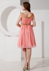 A-line Bateau Neck Watermelon Chiffon Short Prom Dress