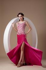 Fuchsia Appliqued Bodice Backless Prom Dress With Side Split