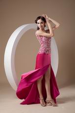 Fuchsia Appliqued Bodice Backless Prom Dress With Side Split
