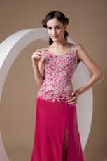 Fuchsia Appliqued Bodice Backless Prom Dress With Side Split