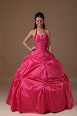 Halter Top Coral Red Puffy Quinceanera Dress Not Expensive