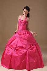 Halter Top Coral Red Puffy Quinceanera Dress Not Expensive