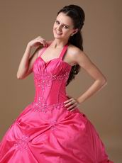 Halter Top Coral Red Puffy Quinceanera Dress Not Expensive