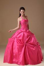 Halter Top Coral Red Puffy Quinceanera Dress Not Expensive