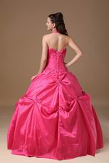 Halter Top Coral Red Puffy Quinceanera Dress Not Expensive