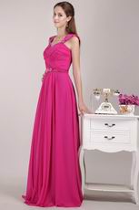 Beaded Wide Straps Deep Pink Chiffon Skirt Pageant Dress