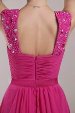 Beaded Wide Straps Deep Pink Chiffon Skirt Pageant Dress