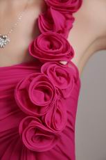 Deep Rose One Shoulder With Hand Flowers Bridesmaid Dress