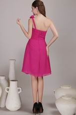 Deep Rose One Shoulder With Hand Flowers Bridesmaid Dress