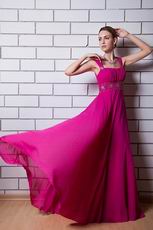 Beautiful Square Neck Magenta Rose Chiffon La Femme Prom Dress