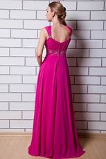 Beautiful Square Neck Magenta Rose Chiffon La Femme Prom Dress