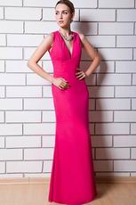 Sexy V-neck Fuchsia Chiffon Top Designer Prom Dress For Women