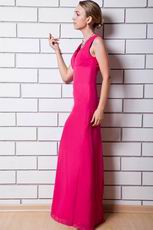 Sexy V-neck Fuchsia Chiffon Top Designer Prom Dress For Women