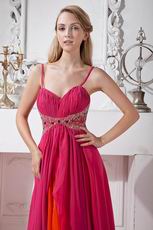 Spaghetti Straps Deep Pink And Orange Contrast Chiffon Prom Party Dress