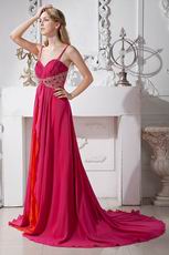 Spaghetti Straps Deep Pink And Orange Contrast Chiffon Prom Party Dress