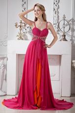 Spaghetti Straps Red And Orange Mixed Evening Prom Dress