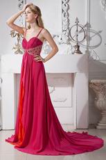 Spaghetti Straps Red And Orange Mixed Evening Prom Dress