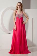 Beaded Spagetti Straps Deep Rose Pink Prom Dress For Sale Online