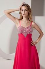 Beaded Spagetti Straps Deep Rose Pink Prom Dress For Sale Online