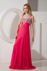 Beaded Spagetti Straps Deep Rose Pink Prom Dress For Sale Online