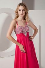 Beaded Spagetti Straps Deep Rose Pink Prom Dress For Sale Online