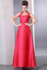 Simple Halter Sweetheart A-line Floor-Length Coral Red Celebrity Dress