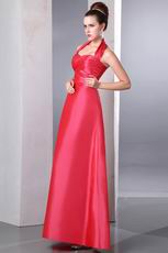 Simple Halter Sweetheart A-line Floor-Length Coral Red Celebrity Dress