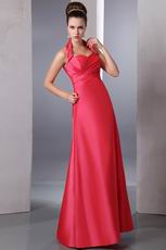 Simple Halter Sweetheart A-line Floor-Length Coral Red Celebrity Dress