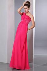 One Shoulder Carmine Red Chiffon Fabric Very Formal Dresses Online