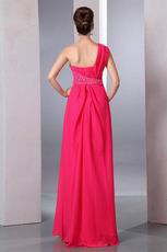 One Shoulder Carmine Red Chiffon Fabric Very Formal Dresses Online