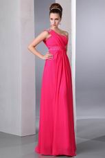 One Shoulder Carmine Red Chiffon Fabric Very Formal Dresses Online