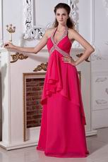 Designer Halter A-line Deep Rose Pink Cheap Dresses For Prom