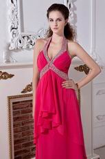 Designer Halter A-line Deep Rose Pink Cheap Dresses For Prom