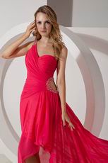 One Shoulder Sexy High Low Style Hot Pink Prom Dress