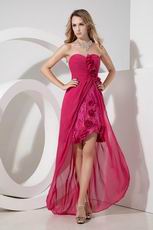 Sexy High Low Skirt Fuchsia Lace Prom Dress Custom Made