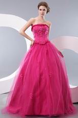 Strapless Floor Length A Skirt Fushsia Evening Dress Online