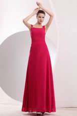 Wide Straps Square Neck A-line Cerise Red Prom Gown Dress