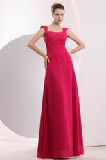 Wide Straps Square Neck A-line Cerise Red Prom Gown Dress