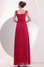 Wide Straps Square Neck A-line Cerise Red Prom Gown Dress