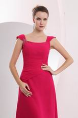 Wide Straps Square Neck A-line Cerise Red Prom Gown Dress